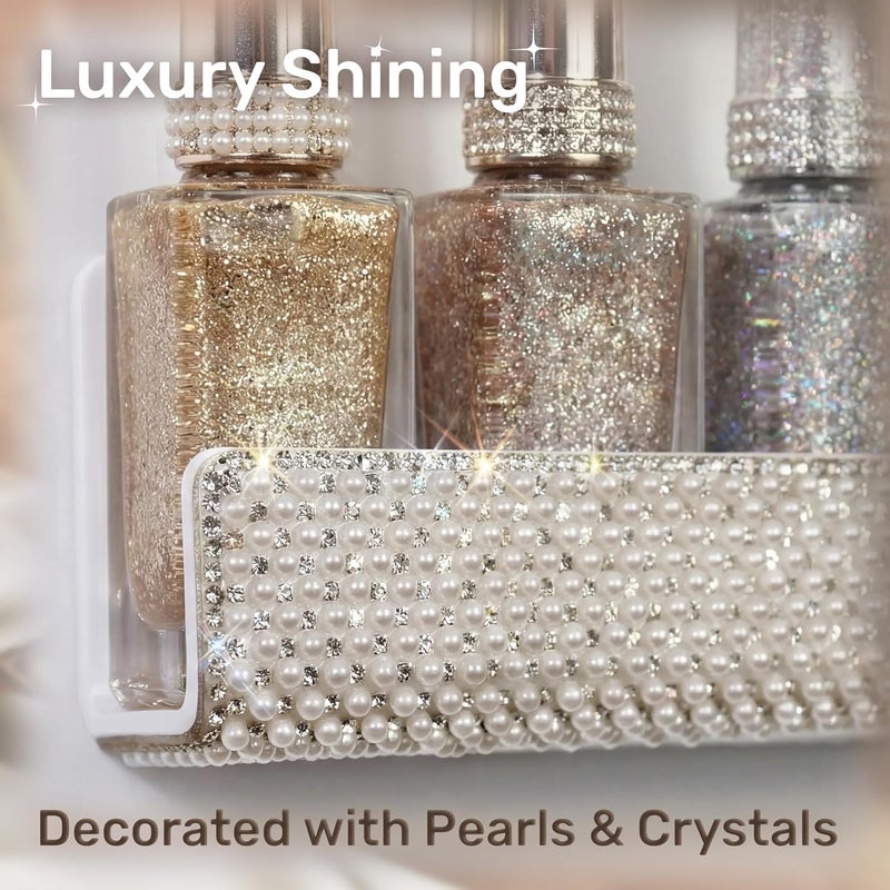 YMVV Nail Polish Wall Shelf - 15-Inch Pearls Diamond Crystal Display & Organizer Rack, Holds 60+ Polishes, Soft Ledge for Bedroom, Bathroom, Salon,6 Pack - Image 4